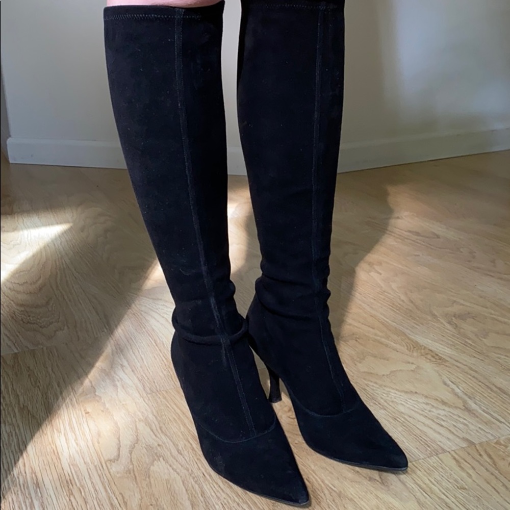 Stuart Weitzman Black Suede Sock Boot. Size 8
